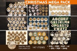 147 CHRISTMAS ORNAMENTS Laser Cut Files Svg Set and glowforge christmas ornaments. It is a Bundle of multilayer layouts is an creative design for your ideas!