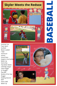 Left and right side of a baseball themed scrapbooking layout