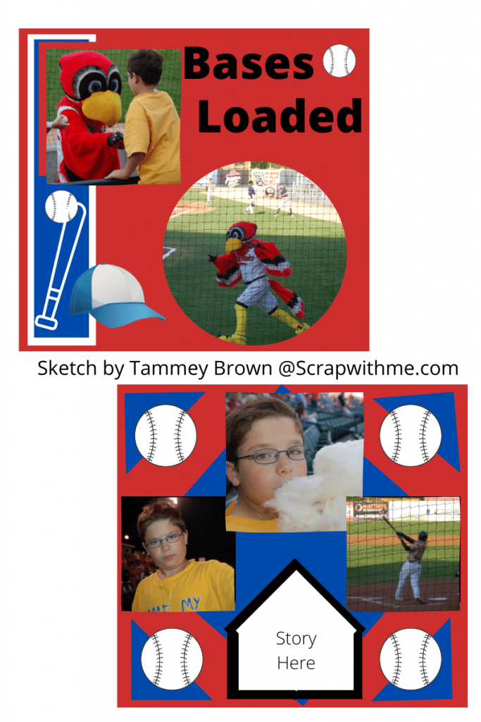 Baseball scrapbooking layout theme sketch map